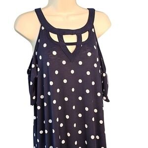 Late August Navy Blue Polka Dot Cold Shoulder Maxi Dress Womens Large NWOT